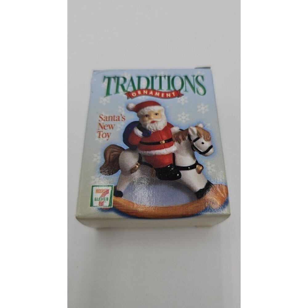 Vintage 7-Eleven Santa’s New Toy Traditions Riding Rocking Horse Ornament 1998